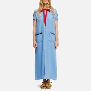 Sleeper Blue Maxi Dress with Red Accents